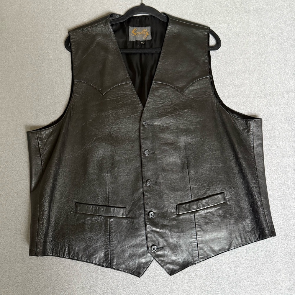 Scully Men’s Black Leather Vest big and tall size 50‎ button front inside pocket
